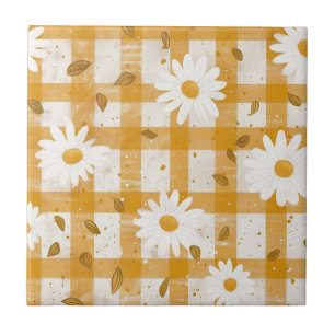 Padrão Floral de Margarida Branca em Gingham Amare