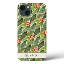 Padrão Floral de Margarida Verde Vermelha-Cute Gro