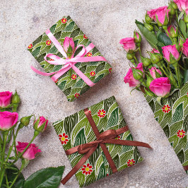 Padrão Floral de Margarida Verde Vermelha-Cute Gro