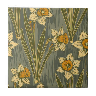 Padrão Floral de Narciso Amarelo Branco Minimalist