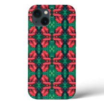Padrão Floral de Natal Verde Vermelho 4Eva