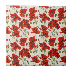 Padrão Floral de Papoula Vermelha Vintage Arte Bot