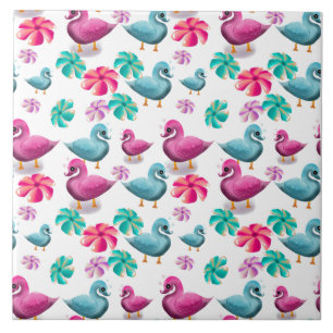 Padrão Floral de Pato Fofo Kawaii Rosa Azul