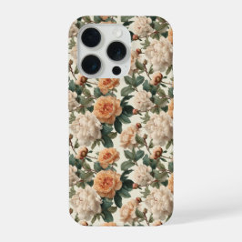Padrão Floral de Peônia em Marfim Rosa Romântico