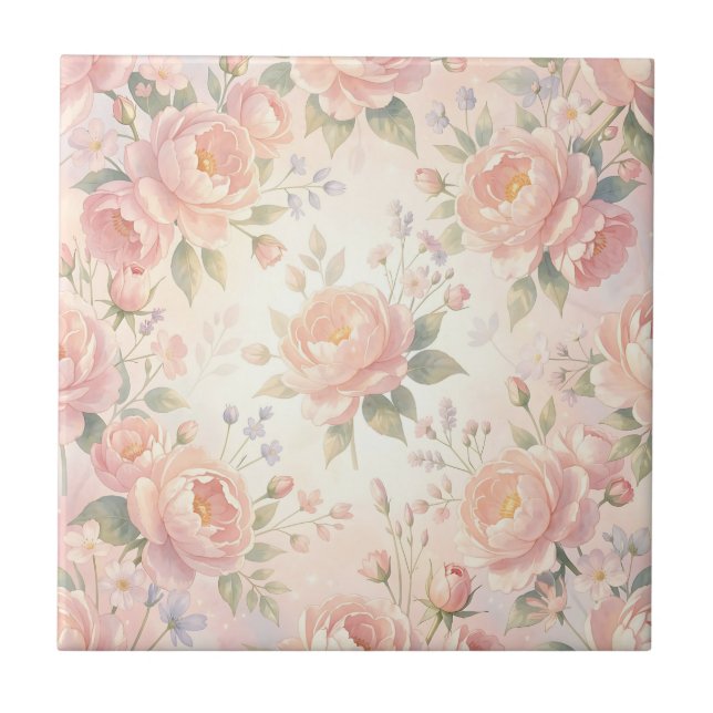 Padrão Floral de Peônia Rosa Suave (Frente)