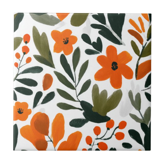 Padrão Floral de Primavera com Flores Laranjas Del (Frente)