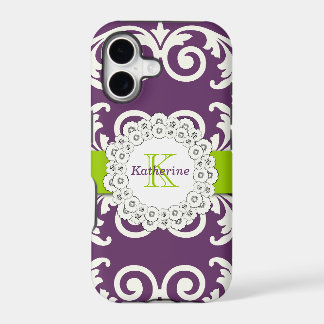 Padrão Floral de Redemoinhos Roxo Verde Menina