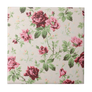 Padrão floral de rosas vermelhas e rosadas vintage