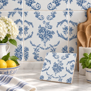 Padrão Floral de Toile Francês Azul