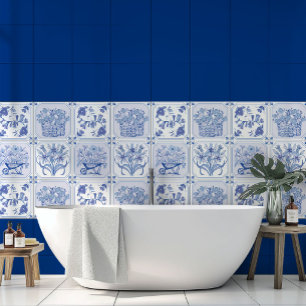 Padrão floral Delft azul e branco