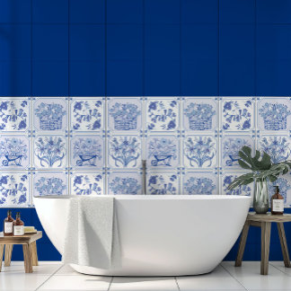 Padrão floral Delft azul e branco