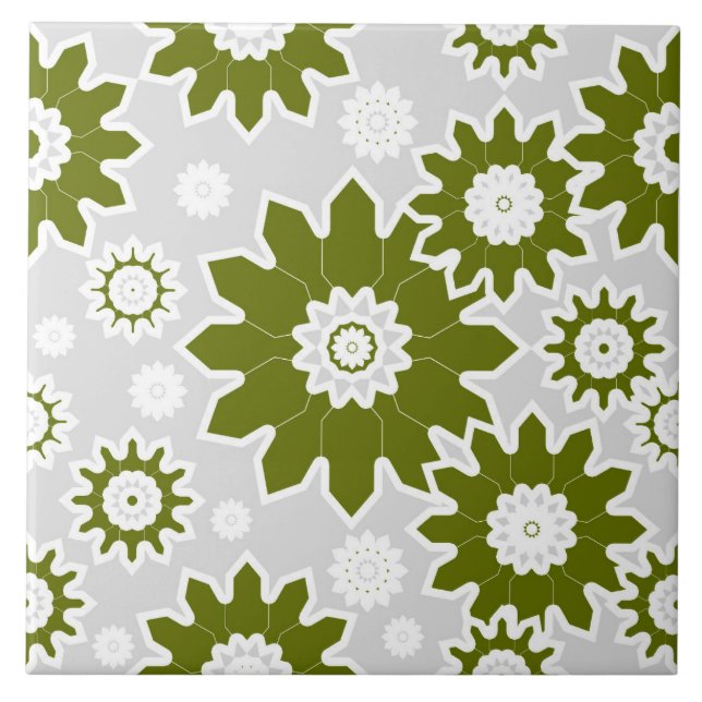 Padrão floral, design moderno, verde-oliva, branco (Frente)