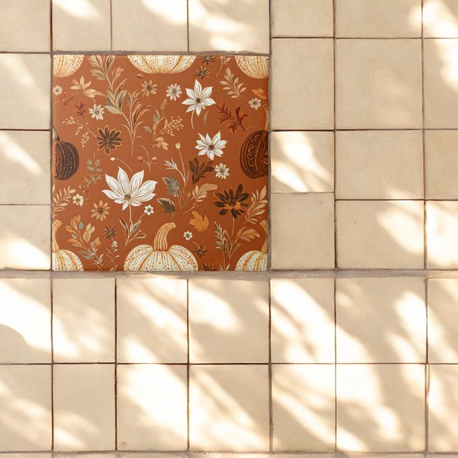 Padrão Floral do outono Elegante Terra Cota Pumpki (Criador carregado)