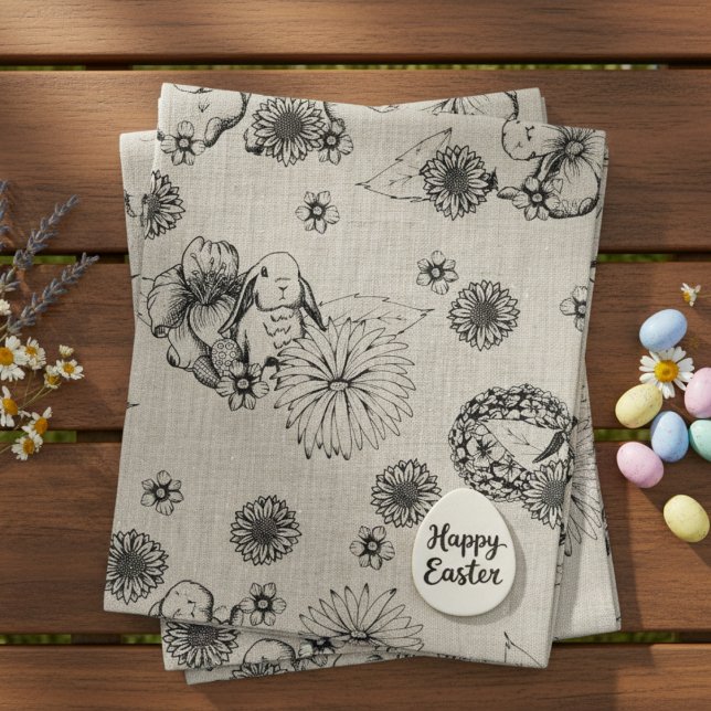 Padrão Floral do Primavera coelho Tecido páscoa (Cute Floral Easter Bunnies & Flower Linen Fabric for Easter Egg Hunt or Spring Kids Birthday Parties)