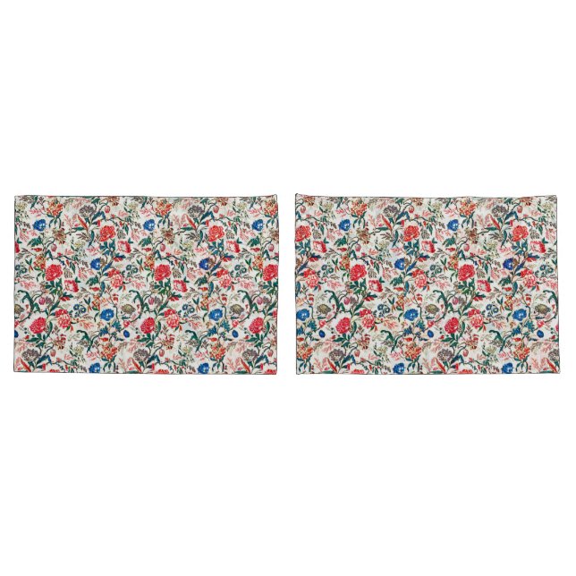 Padrão Floral do século XIX Vermelho Verde Azul (Verso - conjunto)