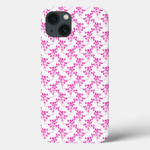 Padrão Floral Doce Rosa Brilhante sobre Branco