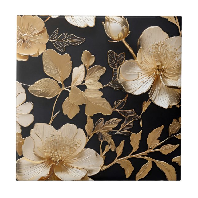 Padrão Floral Dourado E Branco A Preto (Frente)