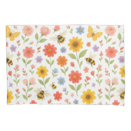 Padrão Floral e de Abelha Laranja Rosa Amarelo