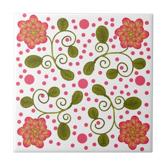 Padrão Floral e de Bolinhas Cor-de-Rosa Caprichoso (Frente)