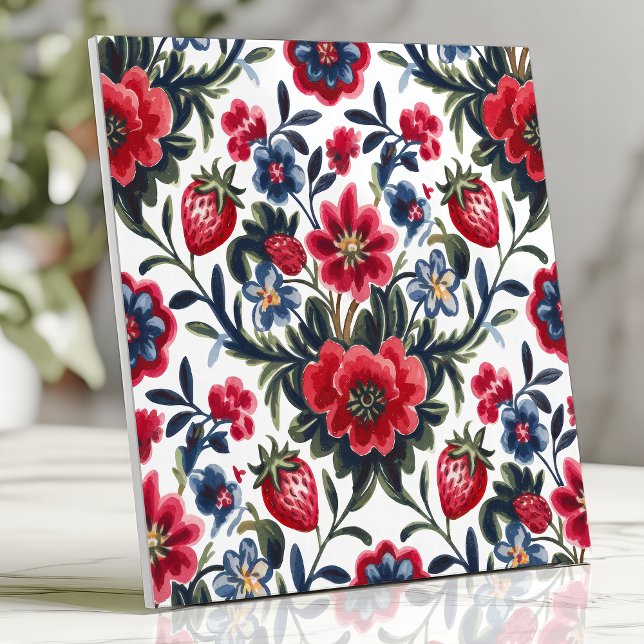 Padrão Floral e de Morango de Arte Popular (Criador carregado)