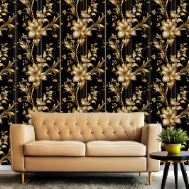Padrão Floral Elegante Clássico Preto e Dourado