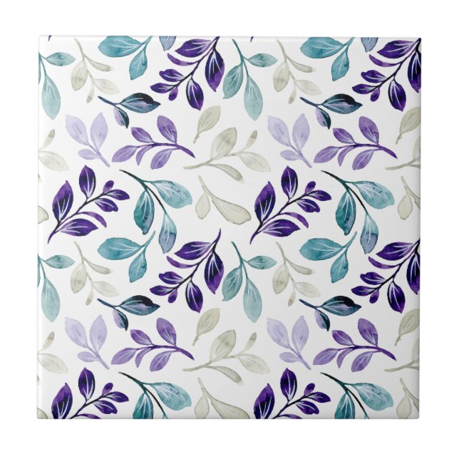 Padrão Floral Elegante com Folhas Vermelhas e Azui (Frente)