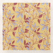 Padrão Floral Elegante com Folhas Vermelhas e Azui