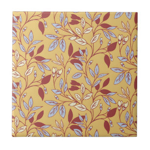 Padrão Floral Elegante com Folhas Vermelhas e Azui