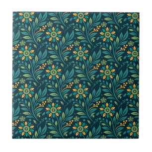 Padrão Floral Elegante em Amarelo e Azul Ciano