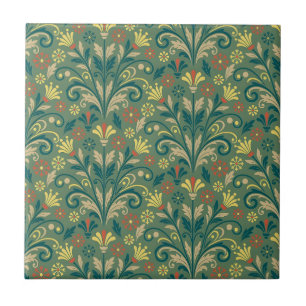 Padrão Floral Elegante em Amarelo e Vermelho sobre
