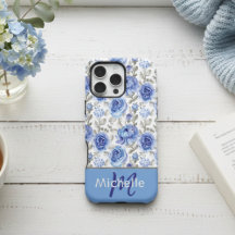 Padrão Floral em Aquarela Azul Elegante com Nome P