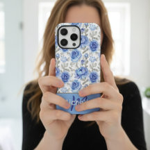 Padrão Floral em Aquarela Azul Elegante Nome Perso