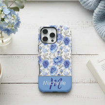 Padrão Floral em Aquarela Azul Elegante Nome Perso