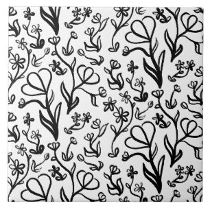Padrão Floral em Preto e Branco