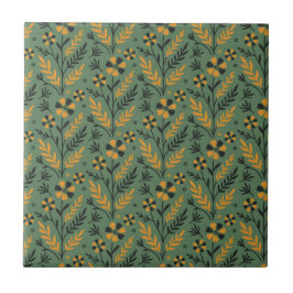 Padrão floral estilizado botânico laranja e preto