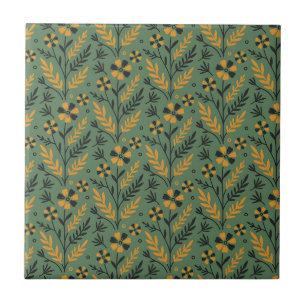 Padrão floral estilizado botânico laranja e preto