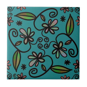 Padrão Floral Fofo Azul Turquesa