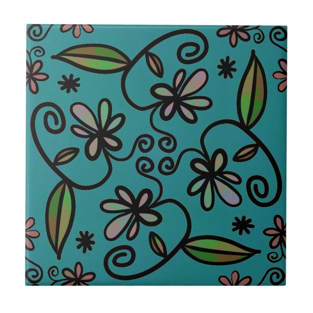 Padrão Floral Fofo Azul Turquesa (Frente)