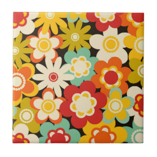 Padrão Floral Fofo Colorido Retro Brilhante