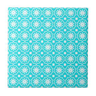 Padrão floral geométrico moderno azul-aqua branc