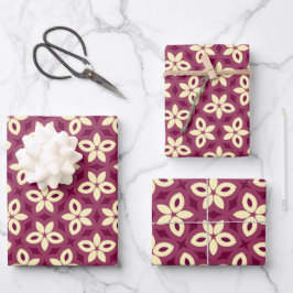 Padrão Floral Geométrico na Borgonha e Creme