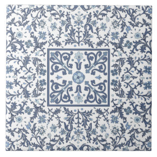 Padrão Floral Gráfico Azul Fancy