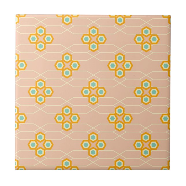 Padrão floral hexagonal de fundo de pêssego (Frente)