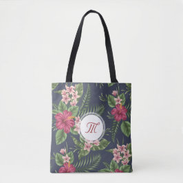 Padrão floral Hibiscus Monograma Tote Bag