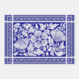 Padrão Floral Indígena marinho Azul e Branco