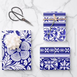Padrão Floral Indígena marinho Azul e Branco