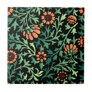 Padrão Floral Intricado com Folhas Verdes