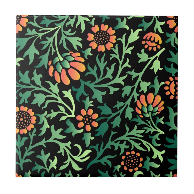 Padrão Floral Intricado com Folhas Verdes (Frente)