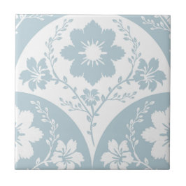 Padrão Floral Japonês em Azul Suave e Branco