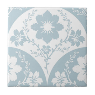 Padrão Floral Japonês em Azul Suave e Branco
